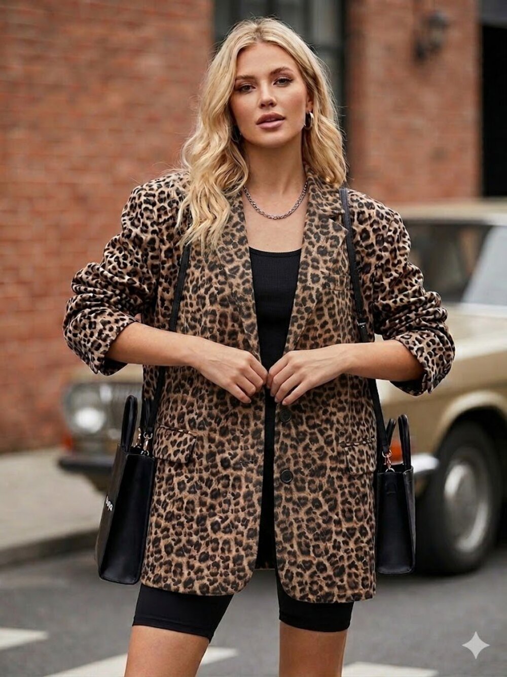 Endless Rose Leopard Print Boyfriend Blazer S